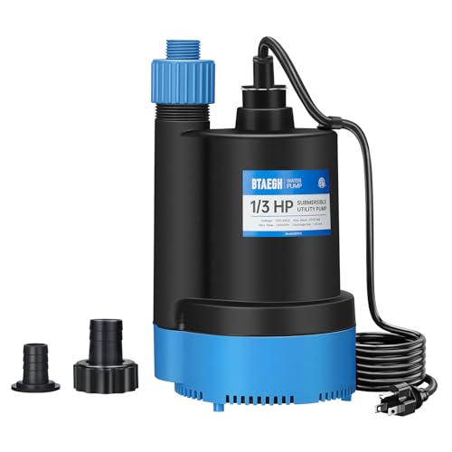 BTAEGH 1/3 HP Submersible Water Pump 2400GPH Small Sump Pump Thermoplastic...