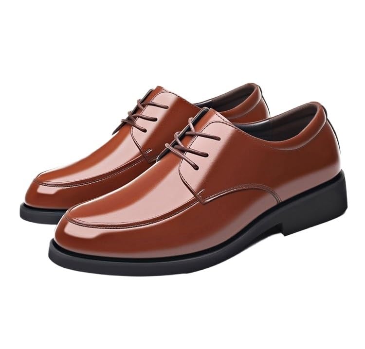 Dress Oxford Shoes for Men Lace Up Round Toe Vegan Leather Apron Toe Derby Shoes Anti-Slip Slip Resistant Rubber Sole Block Heel Prom(Brown,9)2