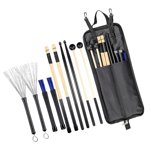 Kit portátil de accesorios para batería: baquetas, cepillos, mazos, varillas de madera y bolsa Oxford miniatura 1