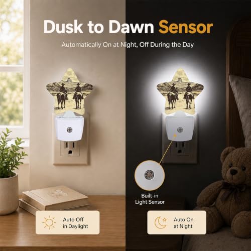 Image of Western Cowboy Plug in Star Night Light, Night Light with Sensor for Kids Nursery Bedroom, Decorative Soft Glow Lamp for Hallway Bathroom, Energy Saving
