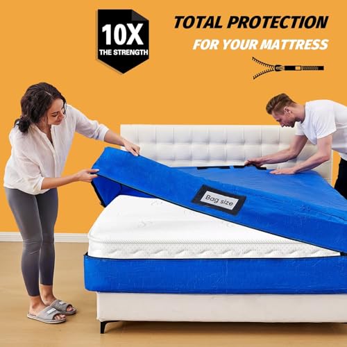 Image of Mattress Bags for Moving, BETU Mattress Protector Waterproof Mattress Cover Full XL Size Storage Bags with 8 Heavy-Duty Handles and Zipper for Bed Extra Thick Large(2 Pack, 82 inchx57 inchx15 inch Blue)
