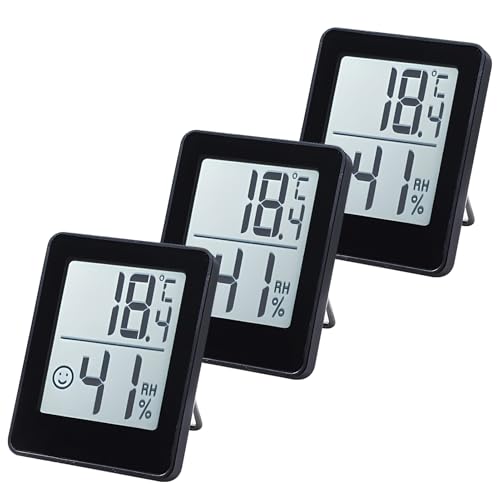 3 Thermomètre Hygrometre Interieur, Mini Thermomètre Hygromètre Intérieur Digital à Haute Précisio avec Capteur d'humidité de Température et Icône de Visage pour Serre Cave à Vin Bureau