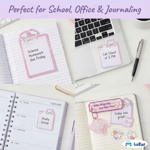 Image of FunBlast Cute Cat Sticky Notes - Cat Memo Pad, Kawaii Sticky Note for Kids & Girls, Self Adhesive Notes and Bookmark, Stationery Gift for School, Office & Personal Use (Pink2)