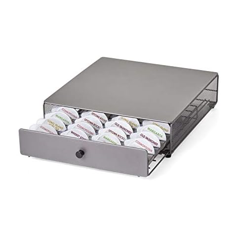 Nifty Cocktail Beverage Bartesian Capsule Drawer – Holds up to 36 Capsule Pods, Smooth Glide Rolling Drawer, Silver, Countertop Bar Organizer Cover