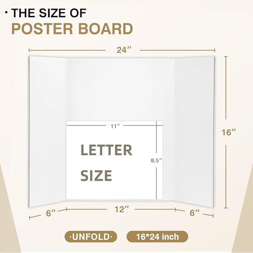Image of Chell Mini Size Trifold Poster Board, 16 inch x 24 inch, Small Corrugated Project Boards, White, 2 Pack