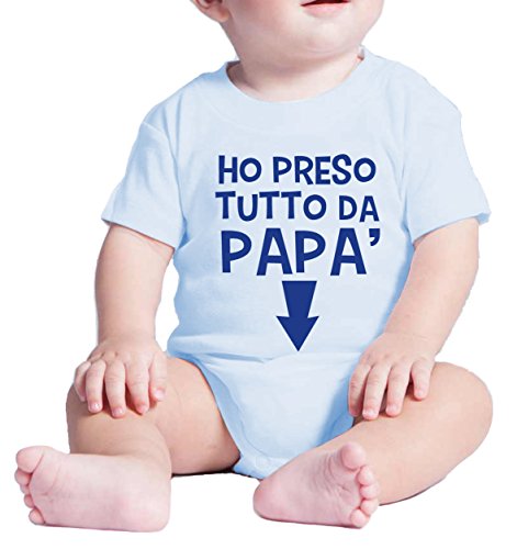 Fermento Italia Body para bebé divertido «Ho Presso tutto da Papà» – Pelele humorístico 100% algodón JHK, azul celeste, 9 Meses