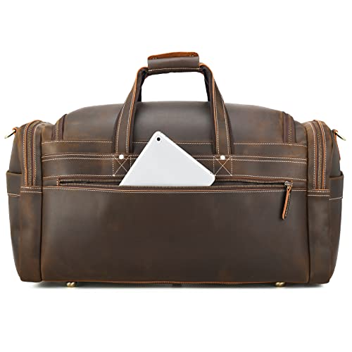 Polare 23" Duffel Retro Thick Full Grain Cowhide Leather Gym Weekender Overnight Luggage Bag 42L4