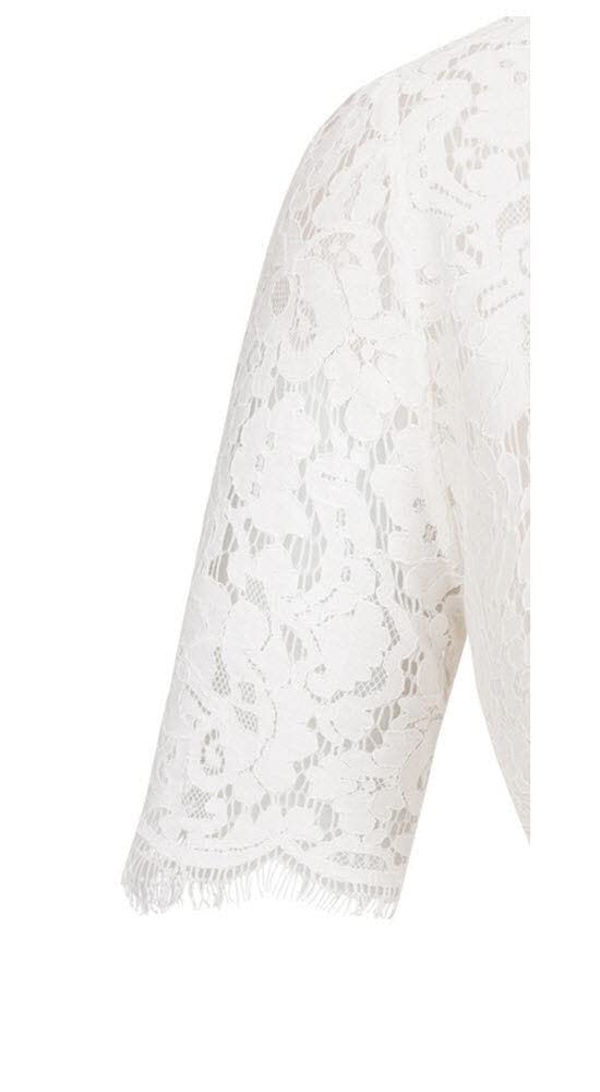 Nübler Dirndlbluse Melani - Damen Trachtenbluse Kurzarm mit Spitze, Stehkragen & V-Ausschnitt, edler Landhausstil - Moderne bayrische Tracht für Dirndl & Festliche Anlässe