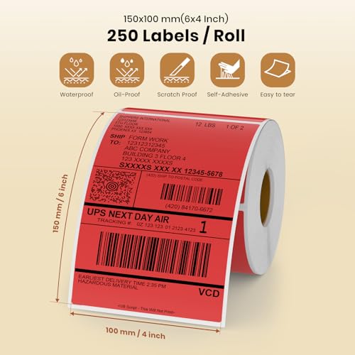 Étiquette thermique vinyle rouge imperméable 150x100mm pour code QR durable