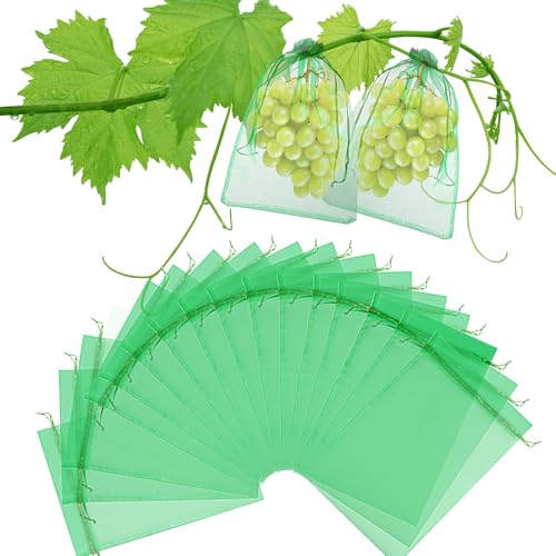 100 Stück Traubenschutzbeutel 20 x 30 cm Weintrauben Schutzbeutel Obst Schutzbeutel Grün mit Schere Organzabeutel Garten Netzbeutel mit Zugband zum Schutz vor Vögel Wespen Insekten