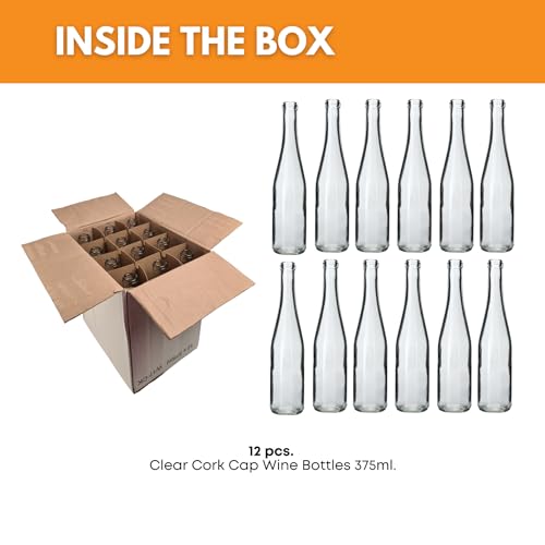 FastRack - 375 ml Clear Hock Liquor Wine Bottles (Pack of 12) | NO CORKS INCLUDED | W17 375ml Clear Flint Stretch Empty Glass Bottles for Drinks - Image 3