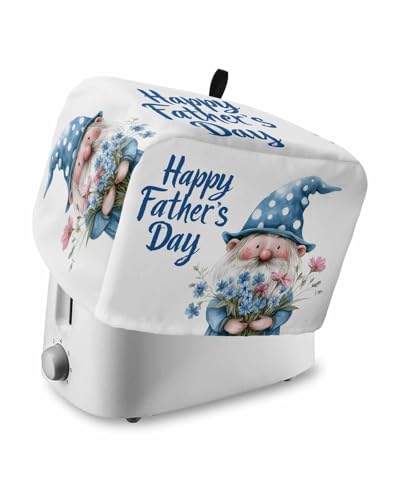 Happy Father's Day Toaster Cover 2 Slice, Blue Gnomes Floral Botanical Dustproof Bread Machine Oven Cover with Storage Pockets, Fits Most Kitchen Toasters Protector
