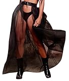 ORANDESIGNE Damen Mesh Strandrock Sexy Durchsichtig Badeanzug Bikini Cover Up Rave Festival Club Midirock Schwarz Transparent Rock Unterrock Streetwear Clubwear J Schwarz S