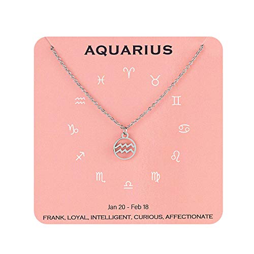 Augonfever Zodiac Necklace Aquarius Charm Necklace silver Zodiac Gifts Necklace Horoscope Constellation Pendant Birthday Christmas Gifts for Women Girls