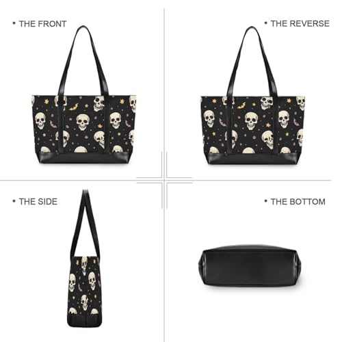 KLL Halloween White Skulls Yellow Stars Waterproof briefcase bag with zipper tote bag with zipper Large Handbag for college with diaper bolsa para computadora portatil mujer3