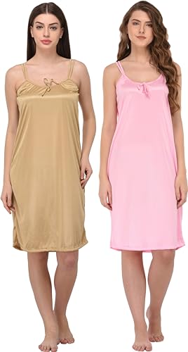Image of You Forever Women Sexy Satin Striped Solid Above Knee Length Nighty, Loungewear, Nightwear, Sleepwear, Home Wear Short Nighty for Women Pack of 2