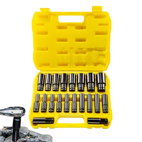 Juego de llaves de vaso de profundidad de 8-32 mm con adaptador, 20 adaptadores de accionamiento, extractor de herramientas de 1/2 pulgadas, para reparación de vehículos, mantenimiento industrial