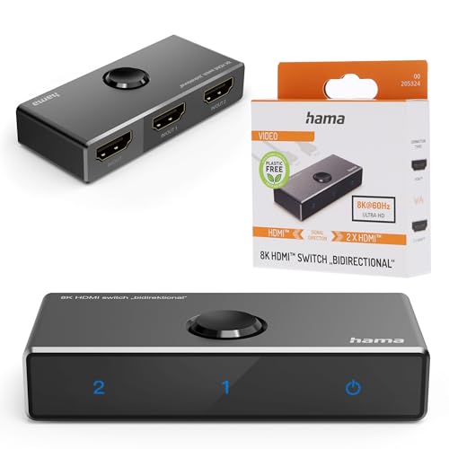 Hama HDMI Switch 8k (HDMI Umschalter 2 in 1 Out/1 in 2 Out, 8k Switch f&uuml;r TV, PC, Monitor, Blu-ray-Player, Konsole, Beamer, Adapter f&uuml;r Gaming, Heimkino in Ultra-HD) schwarz