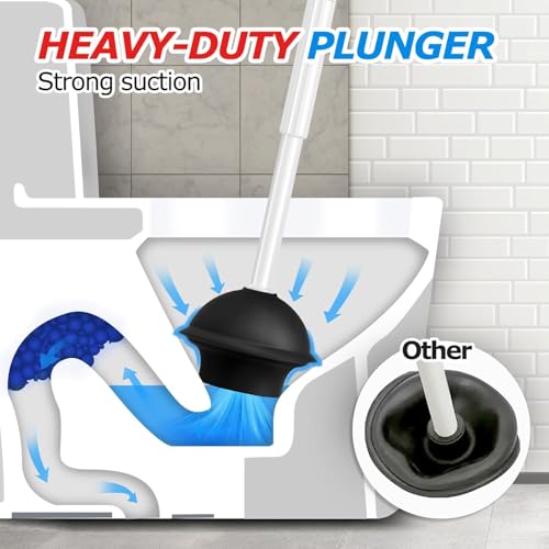 Image of FORASTO 2Pack 2 in 1 Toilet Brush and Plunger Set, Toilet Bowl Brush Plunger Set,Extended Handle Plunger,Bathroom Cleaning Tools,Toilet Brush Plunger Combo,Cleaning Brush(Pearl White,21inch) | 21 inch Extended, Apartment Must Haves, Accessories Decor, Essentials, New Home Storage, Scrubbing Tools, Washing Supplies, White