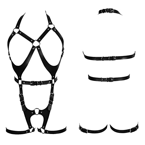 Waist Garter Belt Set Punk Full Body Harness For Women Photography Dance Rock Leather Cage Chest Strap Halloween (Black) #TOP1