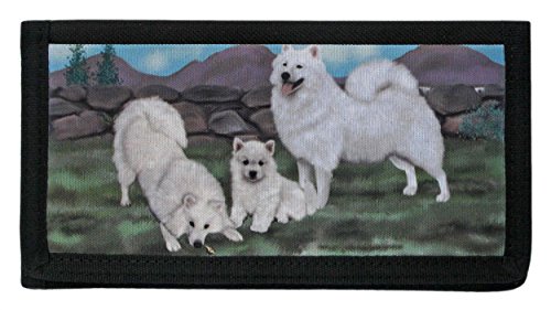 Gone Doggin American Eskimo Dog Checkbook Cover #1 – Black Polyester Tight Weave checkbook with Eskie Art on Cover - American Eskimo Dog Breed Gifts