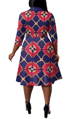 Image of FANDEE Plus Size Midi Dress for Women - Printing Summer Dresses for Wedding Guest Cocktail Party 3 /4 Sleeve V Neck（L-5XL）