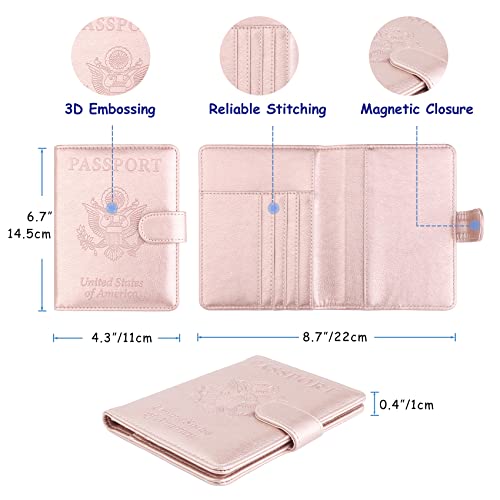 Toursuit Rfid Passport And Vaccine Card Holder Combo, Travel Document Holder Case Cover, Leather Travel Passport Wallet Organizer Women With Vax Vaccination Card Protector Slot (Rose Gold) #TOP4