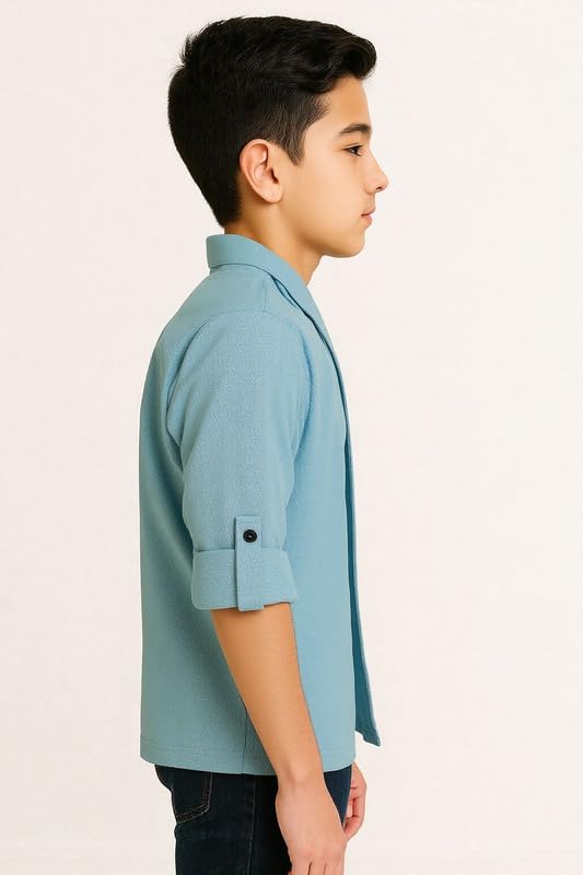 Image of Boys Full Sleeves Solid Shrug and T-Shirt