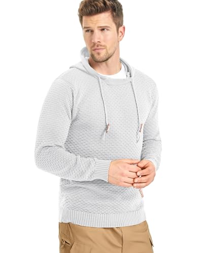 Hypestfit Men'S Form Fitting Knit Pullover Sweater Hoodie Drawstring Hooded Sweatshirt White thumb #2