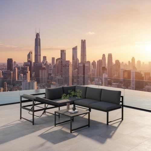 Mucola Gartenmöbel Set Aluminium Ecklounge 6-Fach verstellbare...