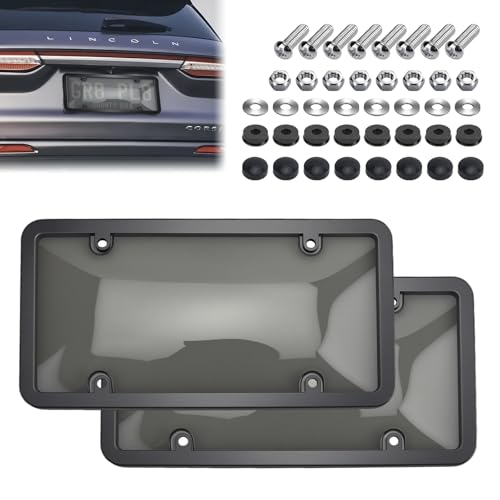2Pcs Clear License Plate Protector Covers Unbreakable Transparent License Plate Frames with Screw Cap Kit Anti-Rust Plastic Front Rear License Plate Holders Compatible with Standard American Vehicles