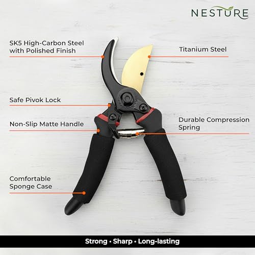 Image of Plant Cutter for Garden Heavy Duty | Ultra Sharp Pruning Cutter with Safety Lock | Non-Slip Garden Scissors for Plants & Branches (Black)