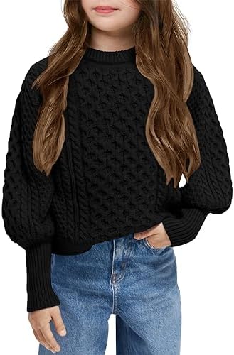 rrhss Girls Cable Knit Sweaters Kids Fall Fashion Puff Sleeve Rib...