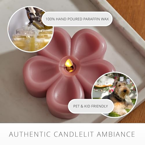 Image of Luminara - Flameless Flickering Moving Flame Nature-Inspired Battery Operated LED Decor - Spring Summer Collection - Blooming Mauve Flower Tealight Candle - 4.7 inch x 2.1 inch
