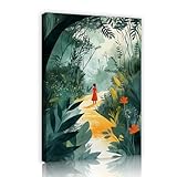 魅惑の気まぐれなキャンバスウォールアートガールフォレストアドベンチャーキャンバスプリントホームデコレーション花の葉キャンバスアートワークウォールデコレーション写真20x28cmインナーフレーム