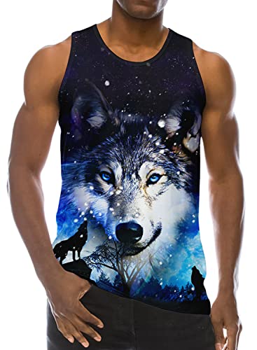 Loveternal Debardeur Homme Loup 3D Imprimer Cool Graphic Wolf Tank Top Fête Coloré Débardeur sans Manche Homme XL Cover