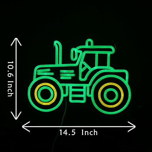 Image of Green Tractor Neon Sign - LED Farm Tractor Night Light for Boys Room, Kids Bedroom, Birthday Party, Tractor Wall Decor for Garage, Man Cave, USB Powered Neon LED Sign
