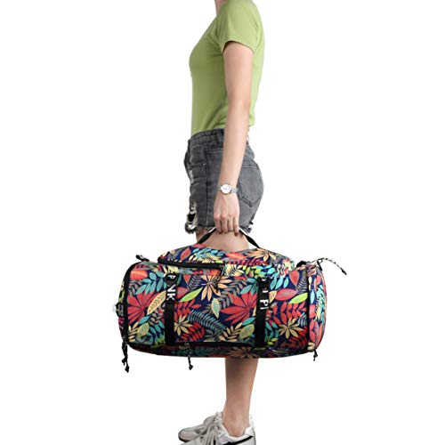 Floral Gym Duffle Bag Backpack 4 ways for Women Waterproof with Shoes Compartment for travel Sport Hiking laptop College Lightweight, Kalesi