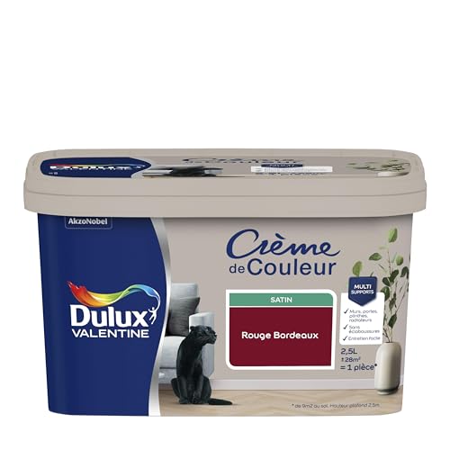 Dulux Valentine Crème de Couleur - Peinture multi-supports intérieure - Satin Rouge Bordeaux 2,5 L