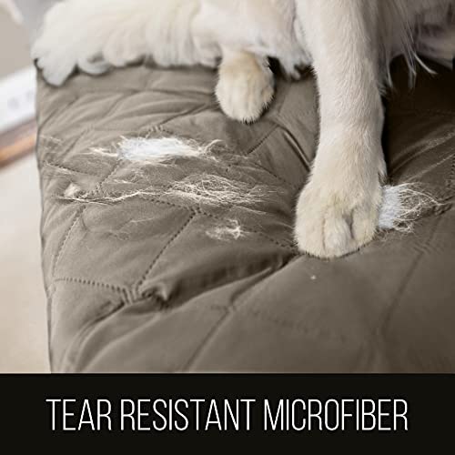 Sofa Shield Armchair Slip Cover with Patented Strap, Cushion Protector, US Designed Reversible Stain and Dog Tear Resistant Slipcover, 23 inch Seat, Washable Covers for Dogs Pets, Latte Linen