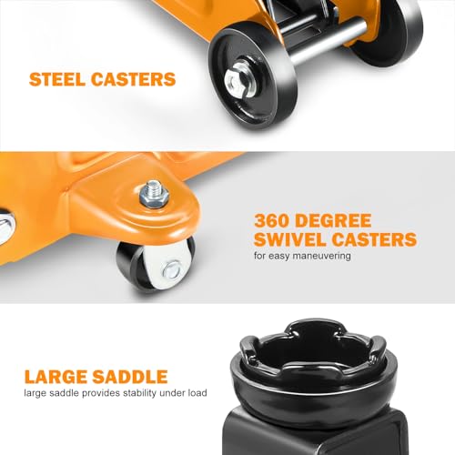 Image of PM PERFORMOTOR Low Profile Hydraulic Trolley Service /Floor Jack, 2 Ton (4000 lbs) Capacity, Lifting Range 5.1 inch-13 inch,Orange,PM-TOL-FJ20-OG