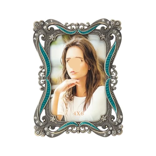 HIONJIN Jade Green Inlaid with Antique Copper Metal Frame, Classical