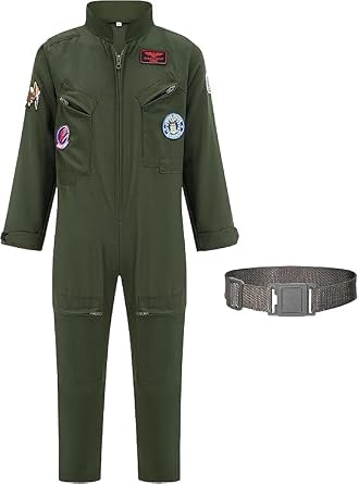 Kids Fighter Pilot Costume, Boys Air Force Flight Suit, Aviator Dress Up Costume for Halloween Cosplay