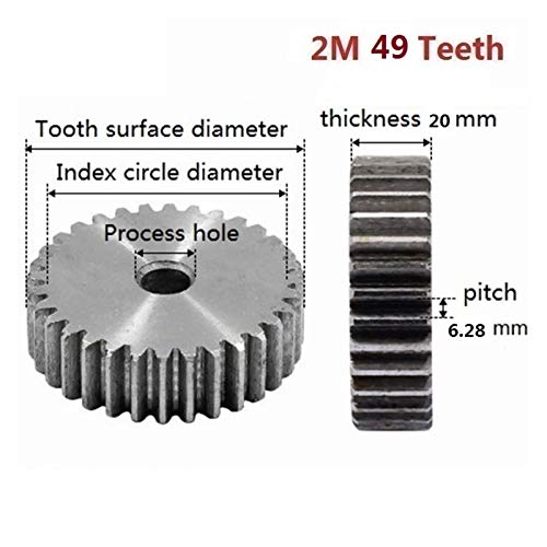 TMP1105 2M 49Teeth Steel Gears M2 Modulus Pinion for Motor Transmission Parts Gear Box Mating Parts (Number of Teeth : 49 Teeth)