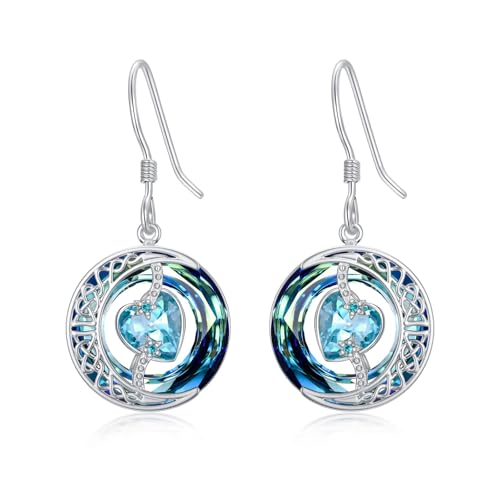 Boucles d'oreilles lune argent anti-allergie avec cristal bleu étincelant