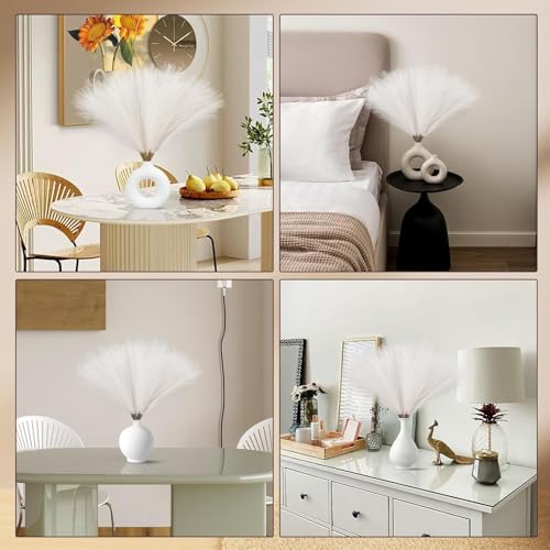 Image of CURATED CART Faux Pampas Grass Set of 6 Small Artificial Flowers for Home Decoration, Office, Bedroom, Living Room, Table Decor and Craft Corner Styling, White Color, 41 cm Height, (Without Vase)