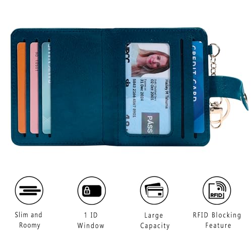 Image of Airkit Small Wallet Women RFID, PU Leather Card Holder with Keychain | Slim Compact Zipper Coin Purse for Ladies, Travel Holiday Gifts for Mom, Cute Mini Bifold Wallets