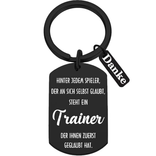 Tecreo Danke Trainer Schlüsselanhänger mit Motivationsspruch Schlüsselring Lehrer Coach Keychain Geschenk für Lehrertag Schwarz 5 cm x 3 cm mit Geschenkbox