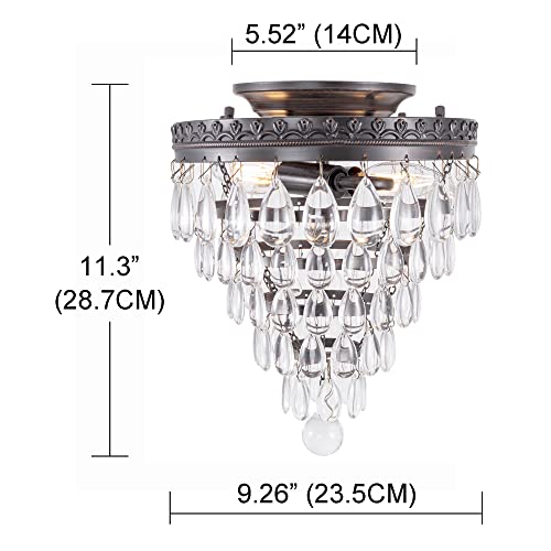 Gruenlich Semi Flush Mount For Outdoor And Indoor, K9 Crystal Ceiling Light Fixture With 2 Light E12 Base, Metal Housing With Oil Rubbed Bronze Finish, Bulb Not Included #TOP4