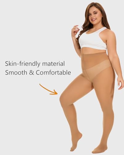 Image of DUCMODA Plus Size Tights for Women, Ultra Soft Solid Color Semi-Opaque Pantyhose, Nylon High Waist Stockings 1X 2X 3X 4X